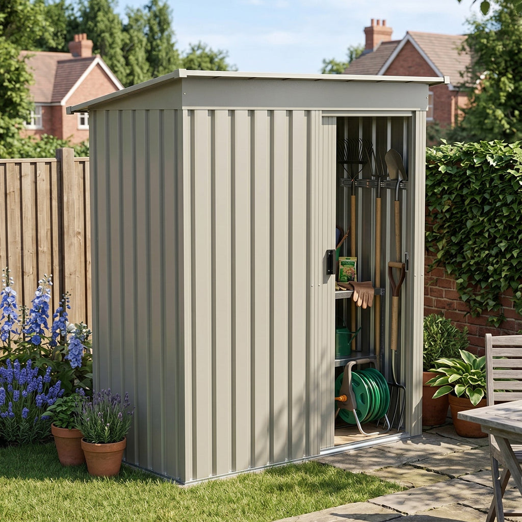 5 x 3 ft Metal Garden Storage Shed with Pent Roof & Lockable Door