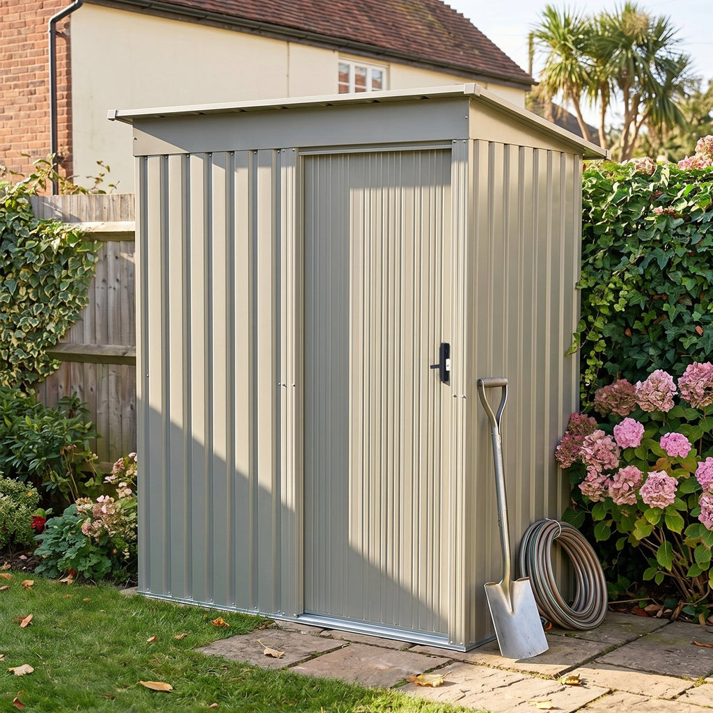 5 x 3 ft Metal Garden Storage Shed with Pent Roof & Lockable Door