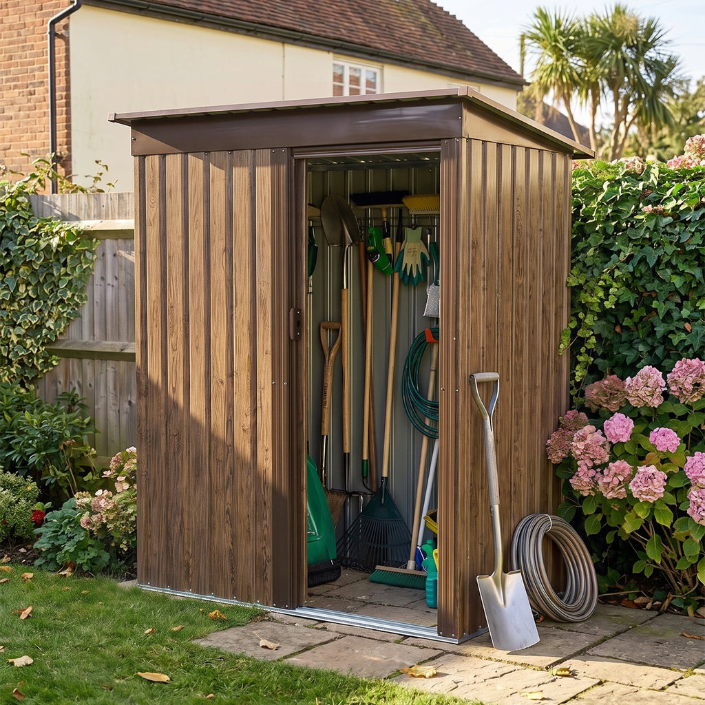 5 x 3 ft Metal Garden Storage Shed with Pent Roof & Lockable Door