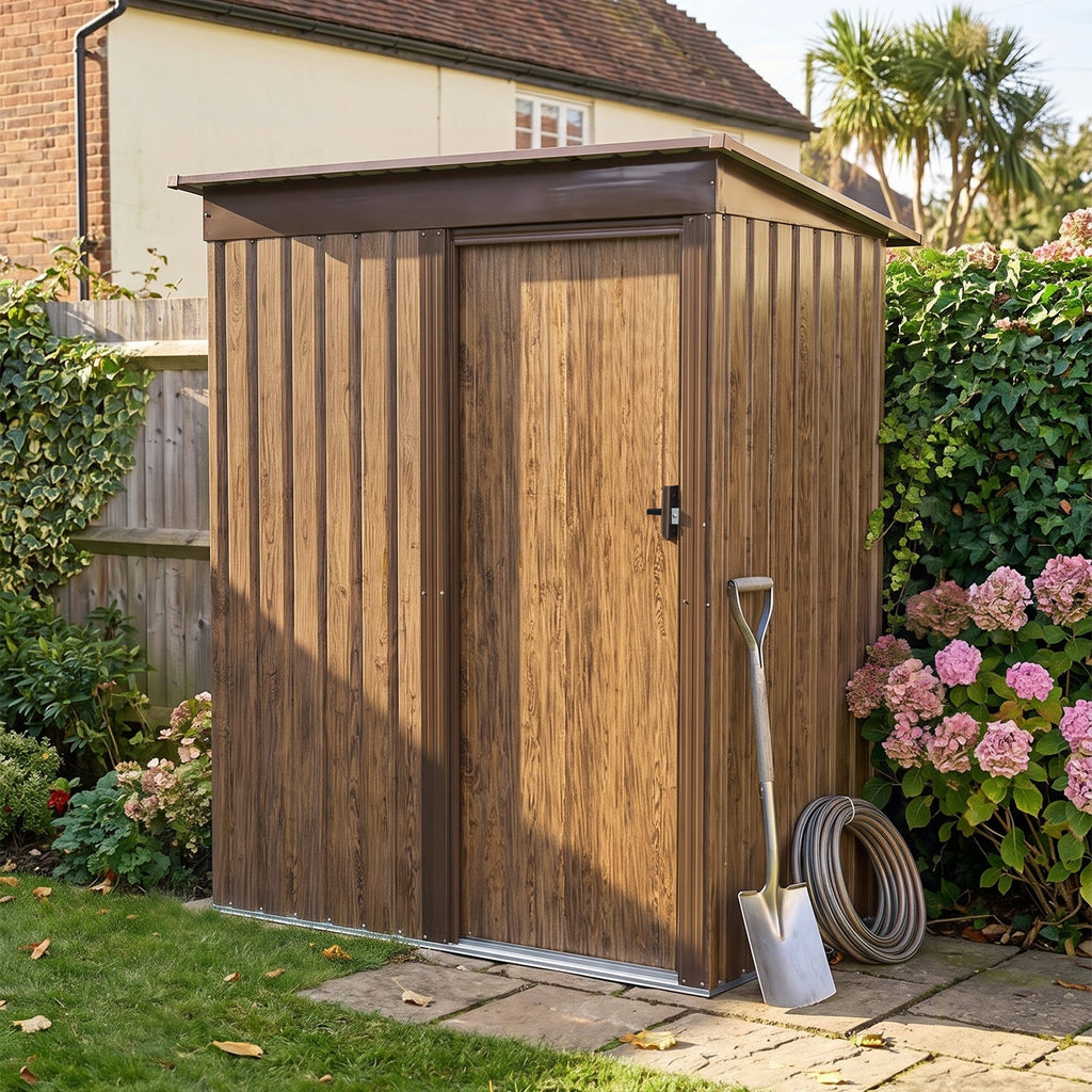 5 x 3 ft Metal Garden Storage Shed with Pent Roof & Lockable Door
