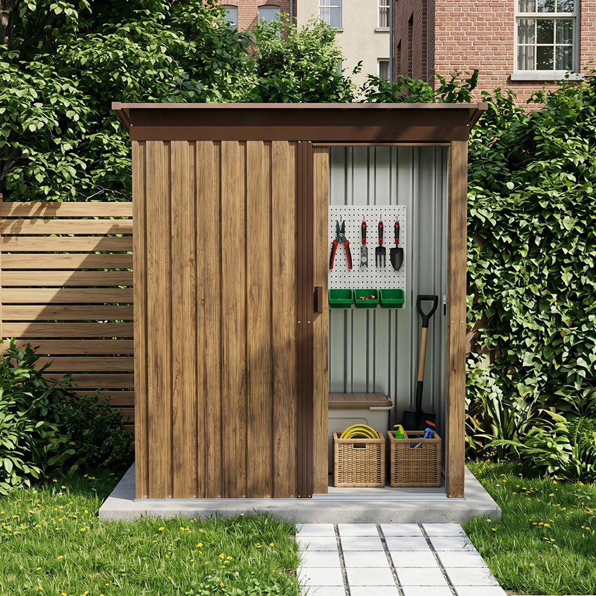 5 x 3 ft Metal Garden Storage Shed with Pent Roof & Lockable Door