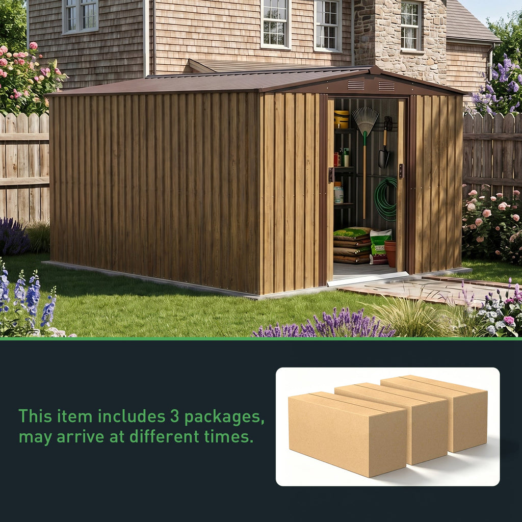 8 x 10 ft Metal Garden Storage Shed with Apex Roof