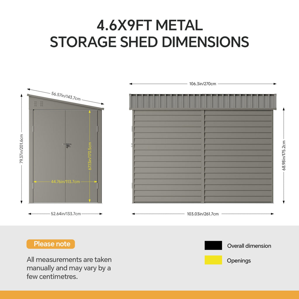 144cm Wide Metal Garden Storage Shed with Pent Roof