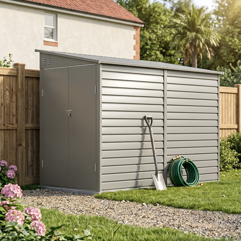 144cm Wide Metal Garden Storage Shed with Pent Roof