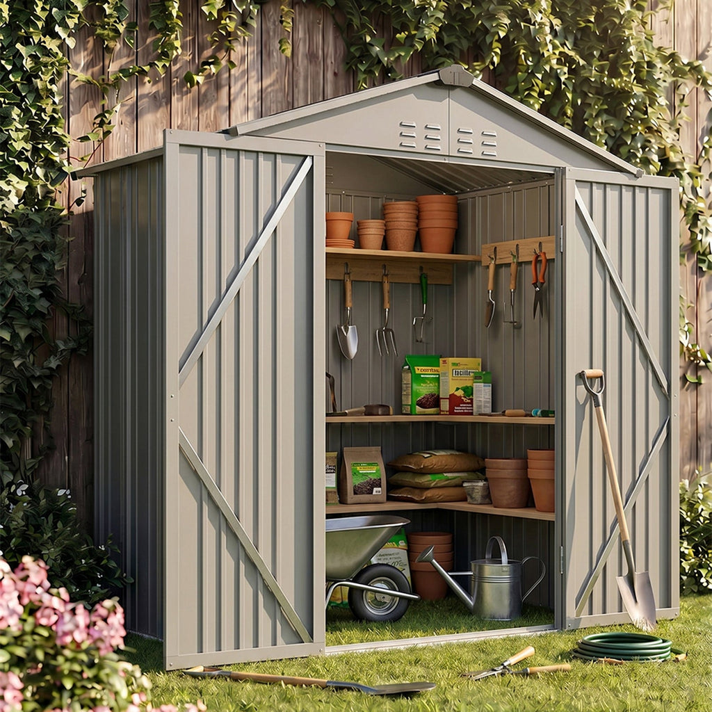 6 x 4 ft Metal Garden Storage Shed with Apex Roof & Double Doors