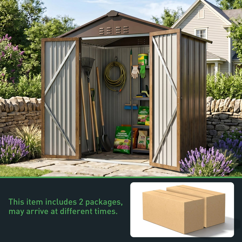 6 x 4 ft Metal Garden Storage Shed with Apex Roof & Lockable Double Doors