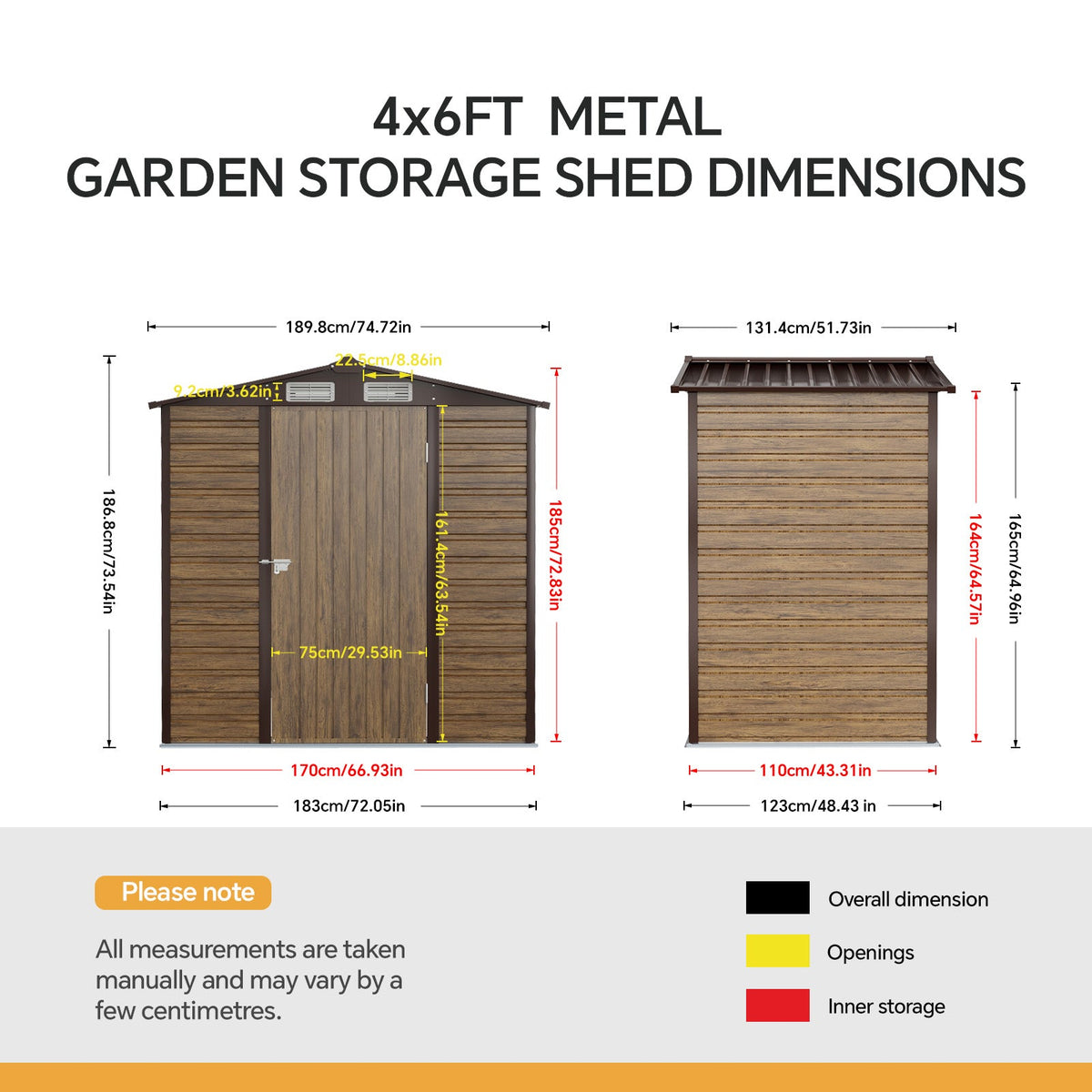 6 x 4 ft Metal Garden Storage Shed with Apex Roof & Lockable Door