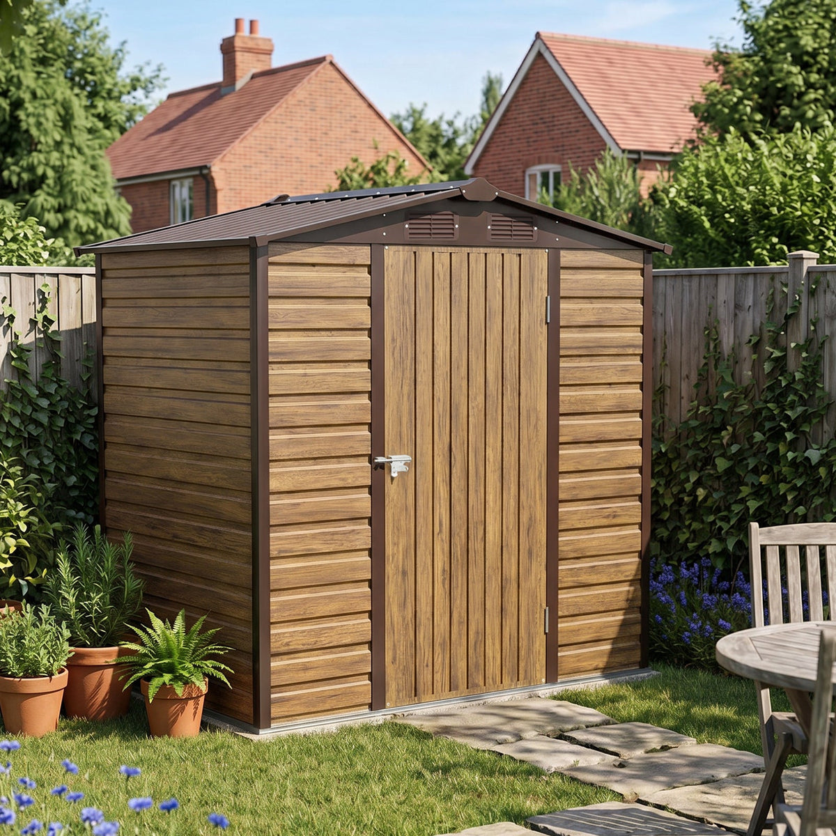 6 x 4 ft Metal Garden Storage Shed with Apex Roof & Lockable Door