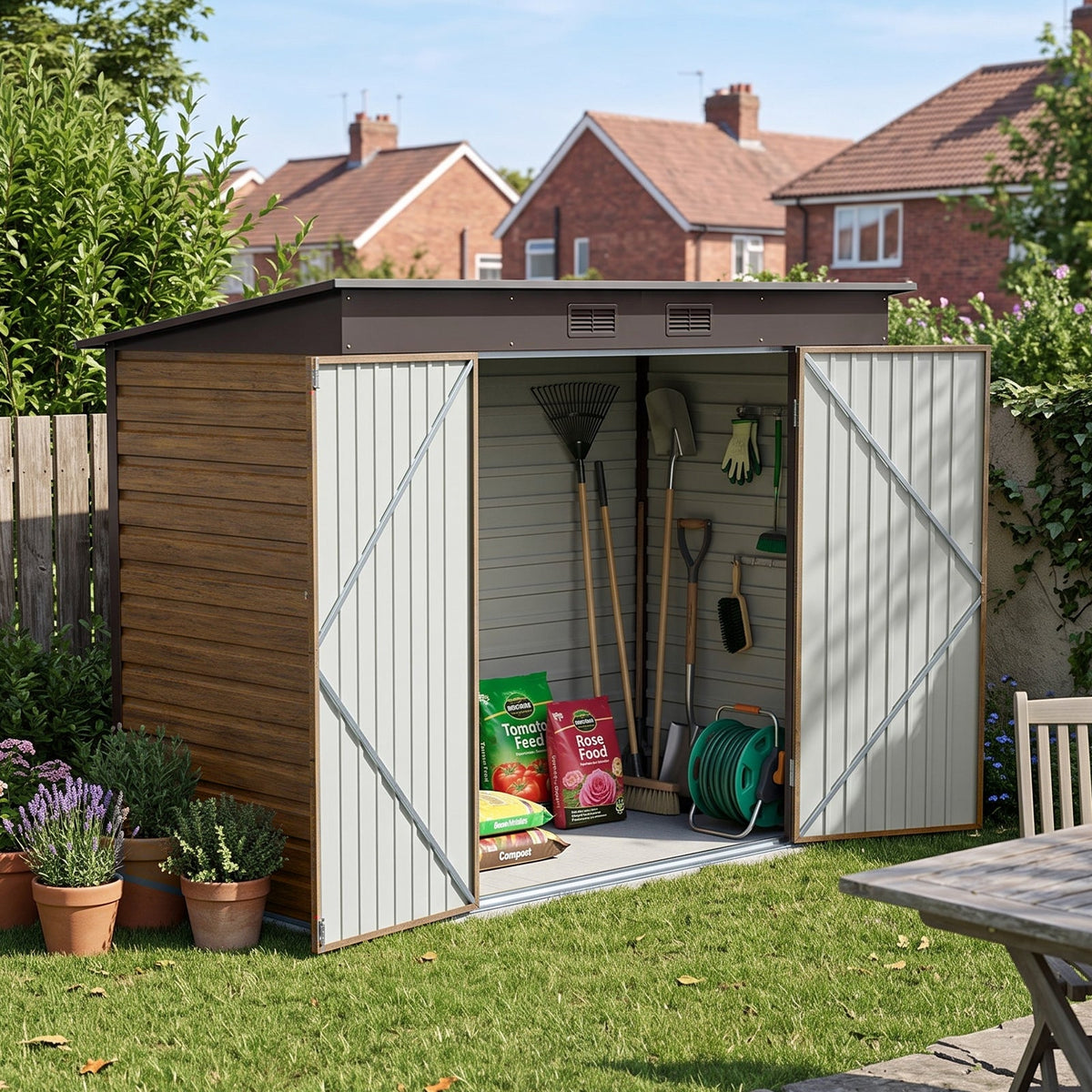 8 x 4 ft Metal Garden Storage Shed with Pent Roof & Padlockable Double Doors
