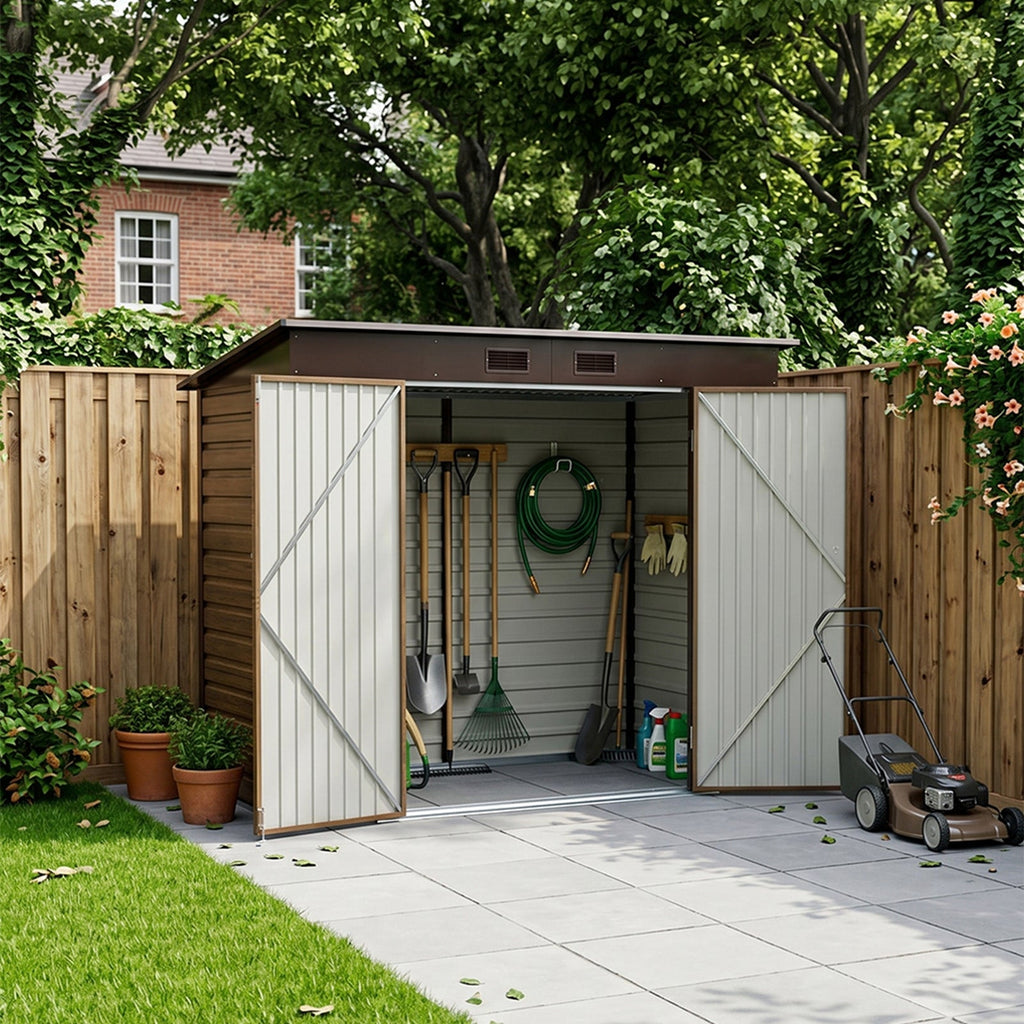 8 x 4 ft Metal Garden Storage Shed with Pent Roof & Padlockable Double Doors