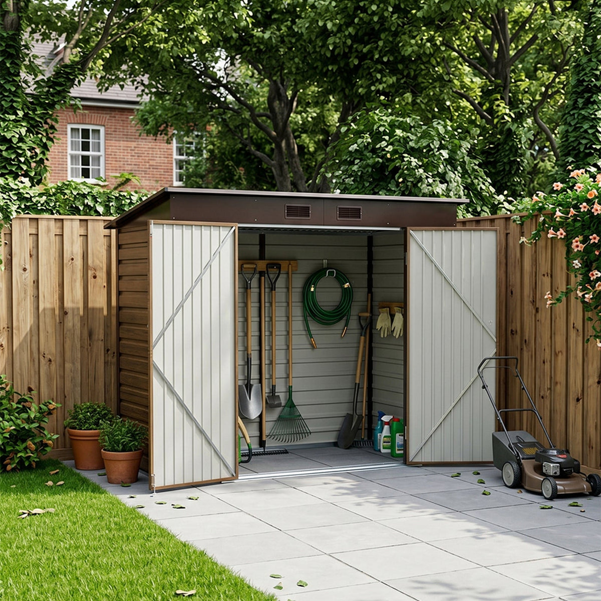 8 x 4 ft Metal Garden Storage Shed with Pent Roof & Padlockable Double Doors