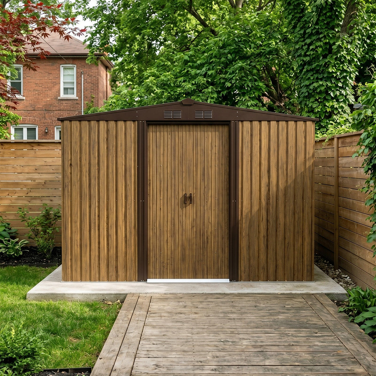 10 x 12 ft Metal Garden Storage Shed with Apex Roof & Sliding Door
