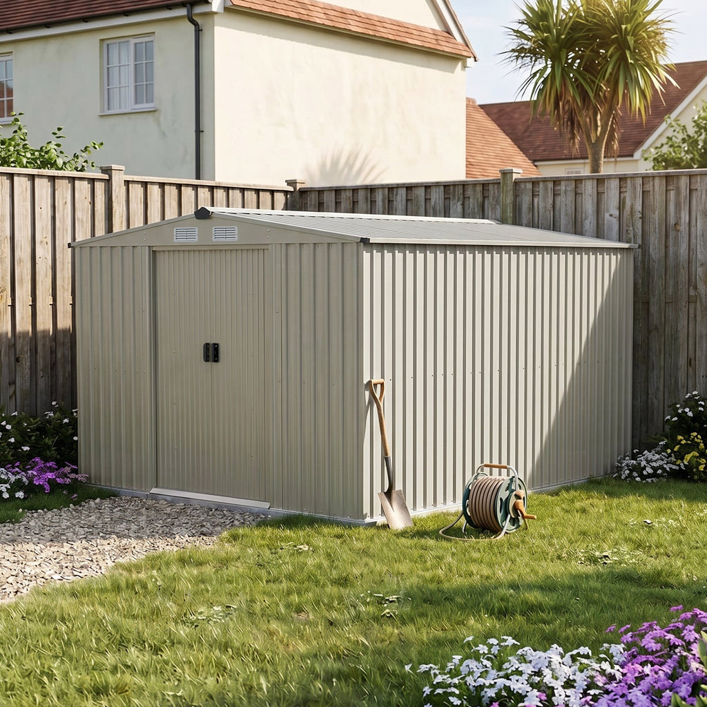8 x 10 ft Metal Garden Storage Shed with Apex Roof