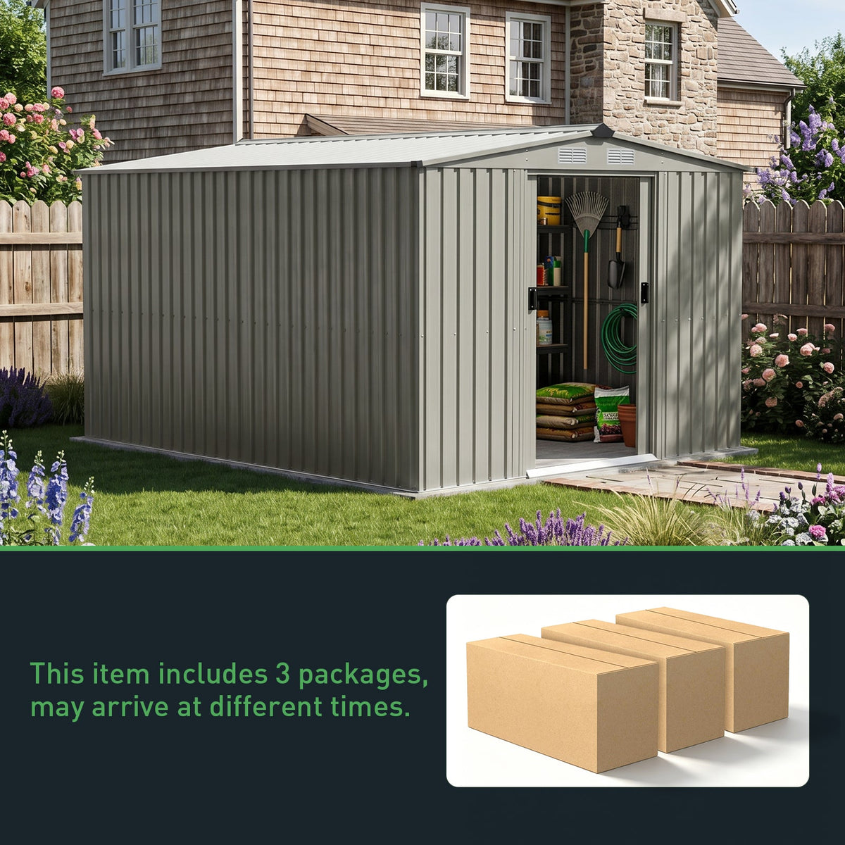 8 x 10 ft Metal Garden Storage Shed with Apex Roof
