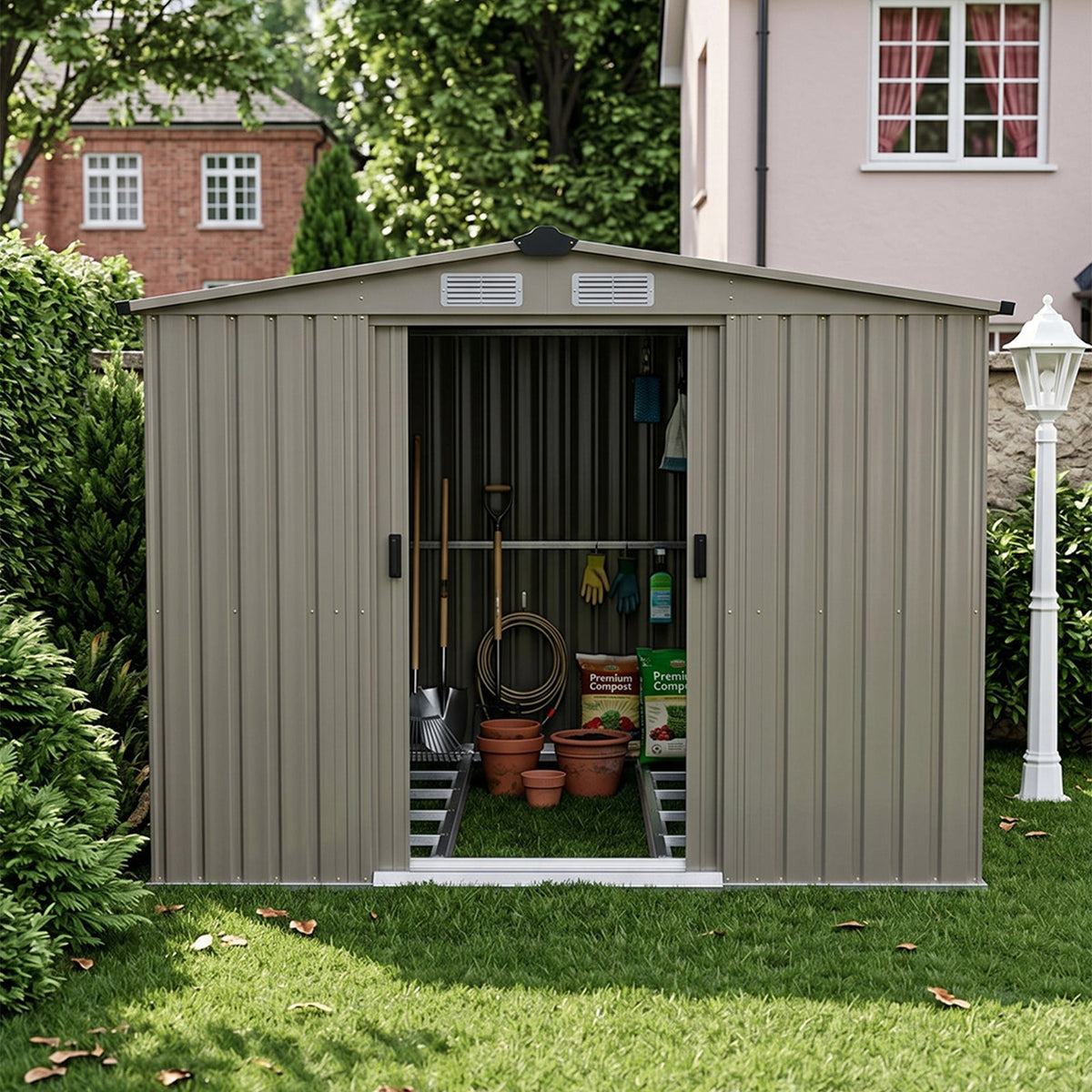 8 x 10 ft Metal Garden Storage Shed with Apex Roof