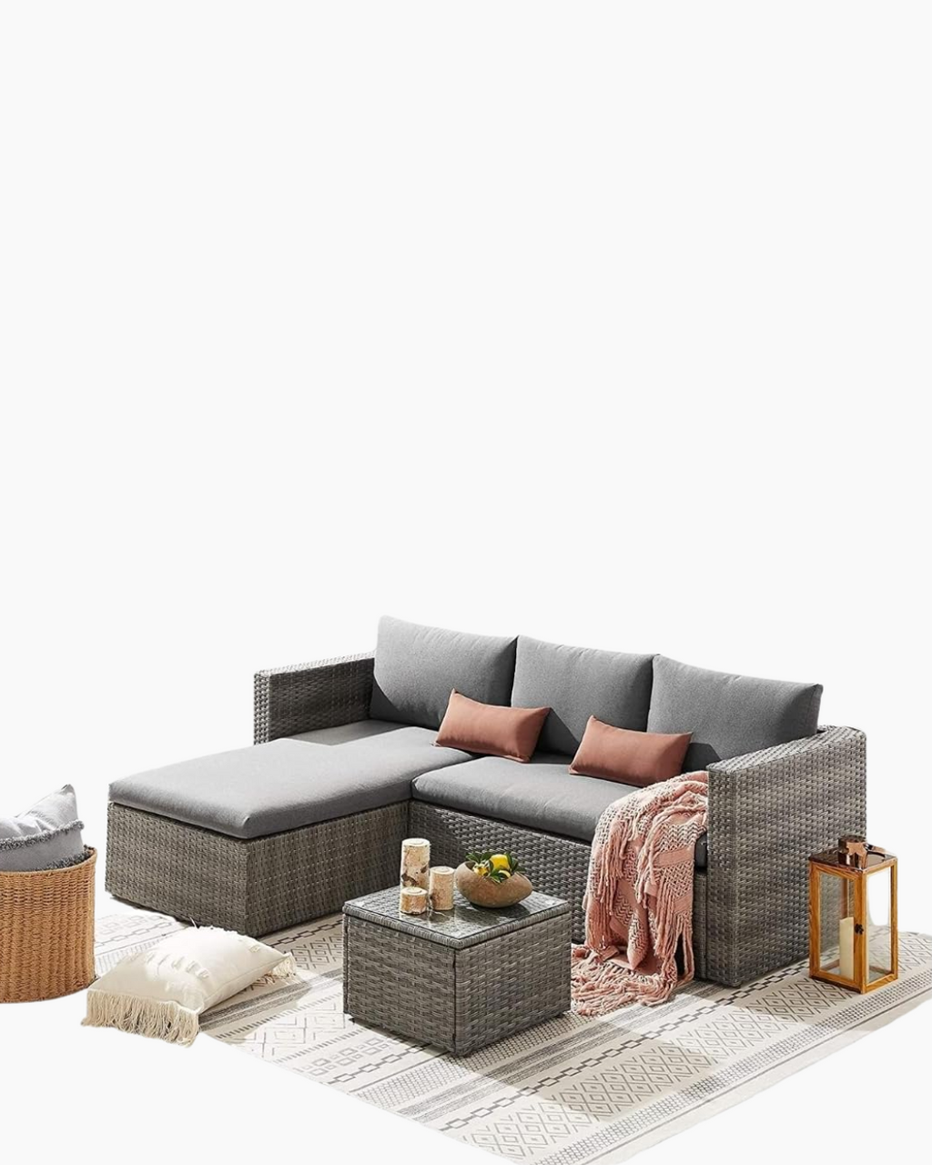 Grey Rattan Malibu 3 Seat Garden Furniture Set