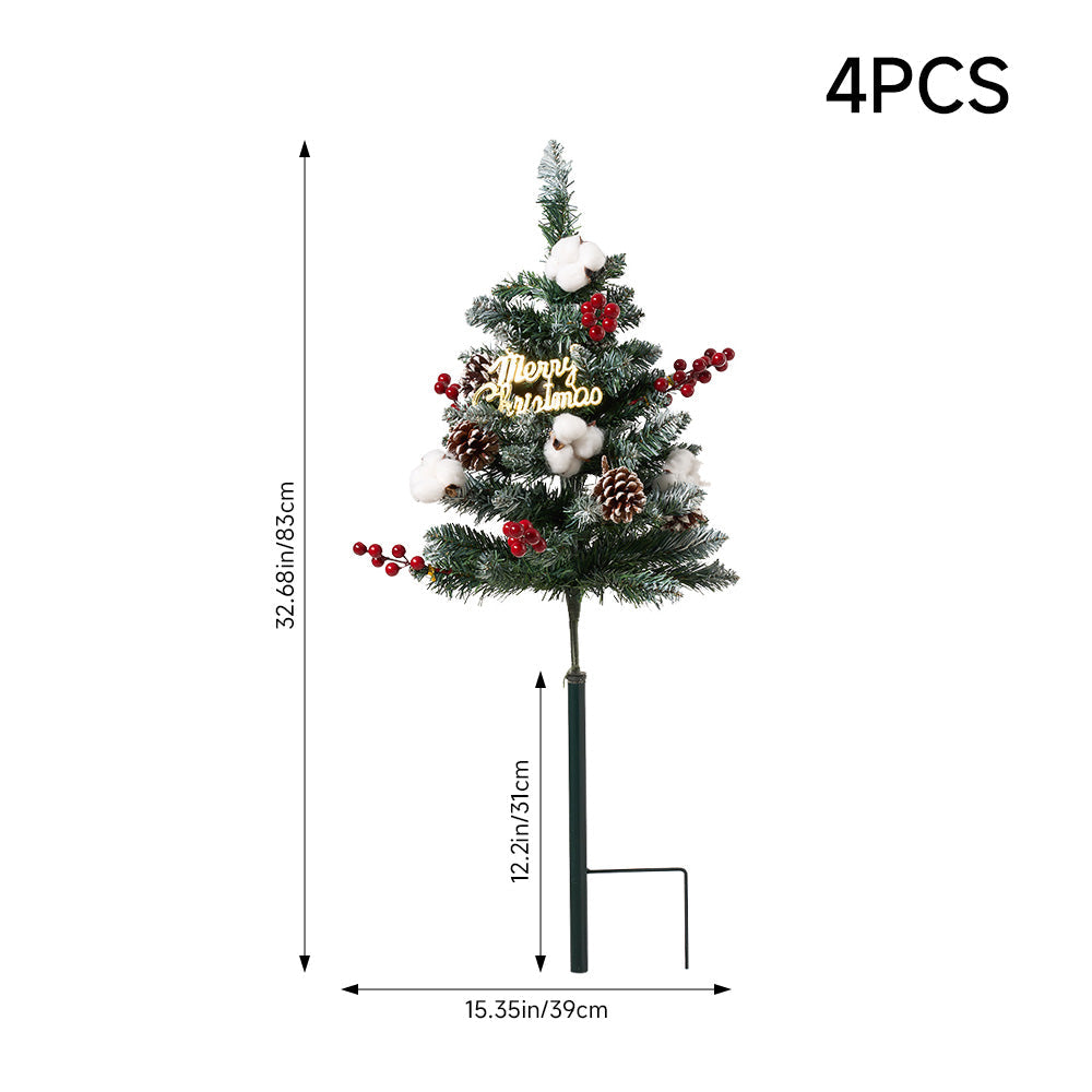 Set of 4 Solar-Powered Artificial Christmas Tree Decorations with String Light