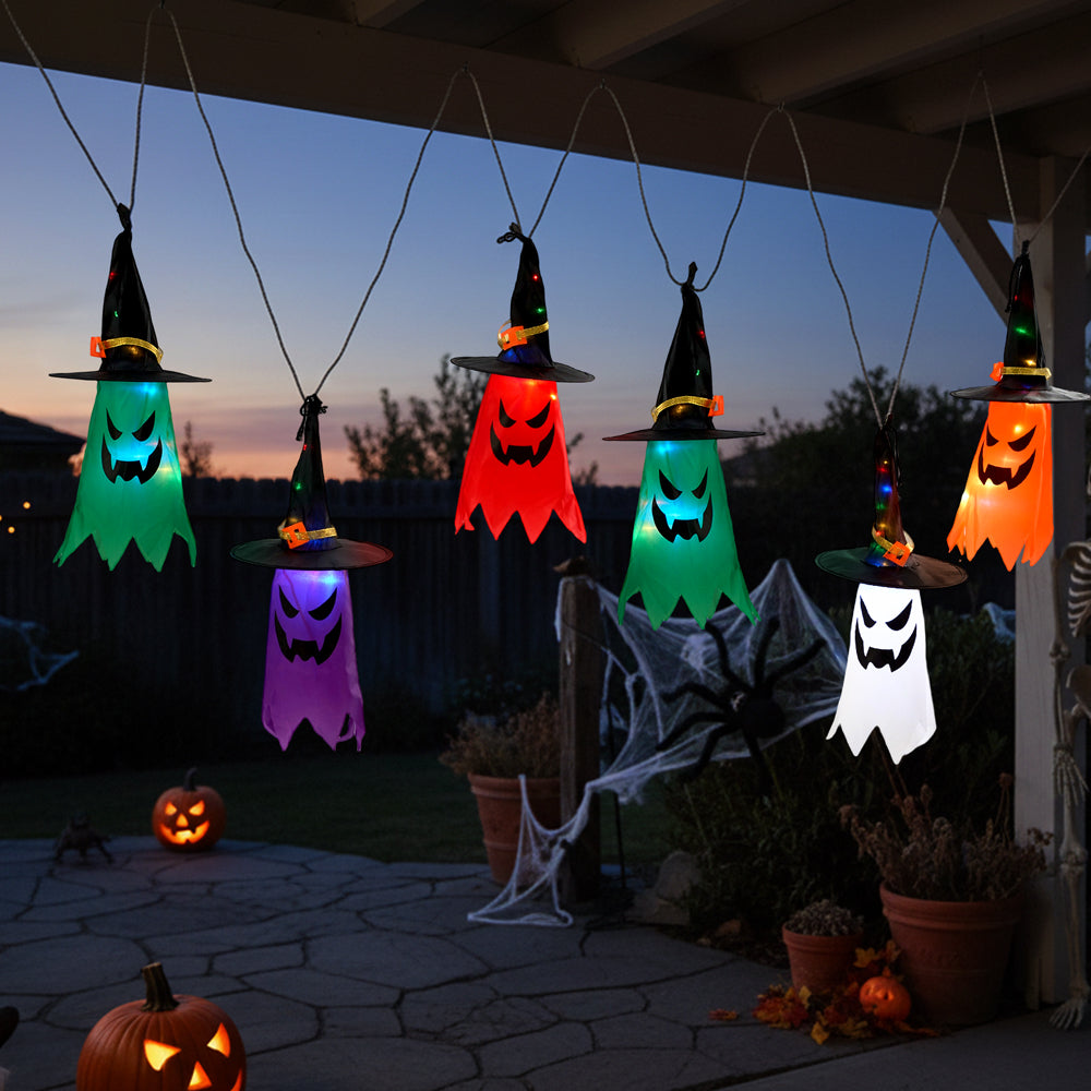 5Pcs Halloween Decorations Ghost Witch Hats with LED Lights