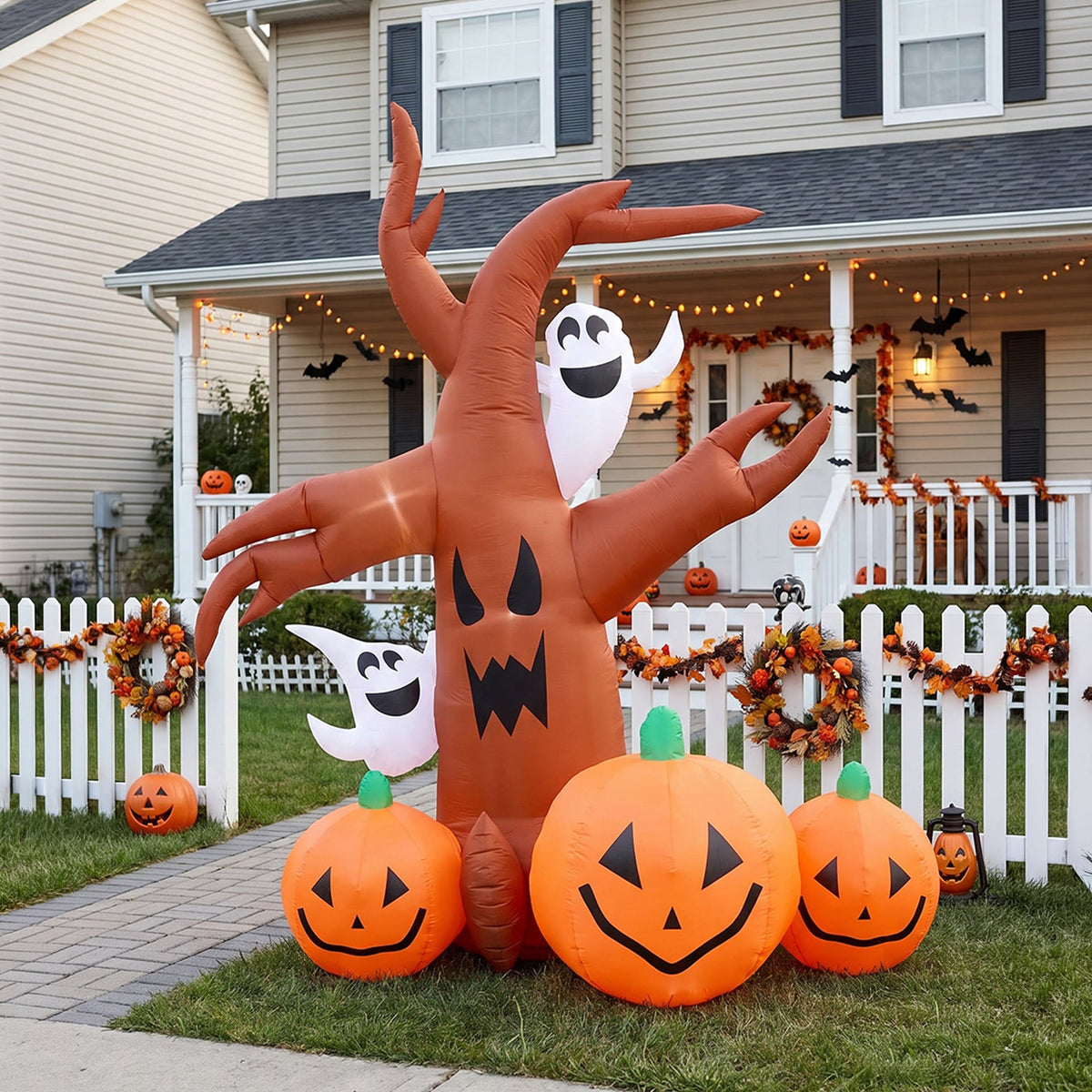7 FT Halloween Inflatable Dead Tree with Ghosts and Pumpkins