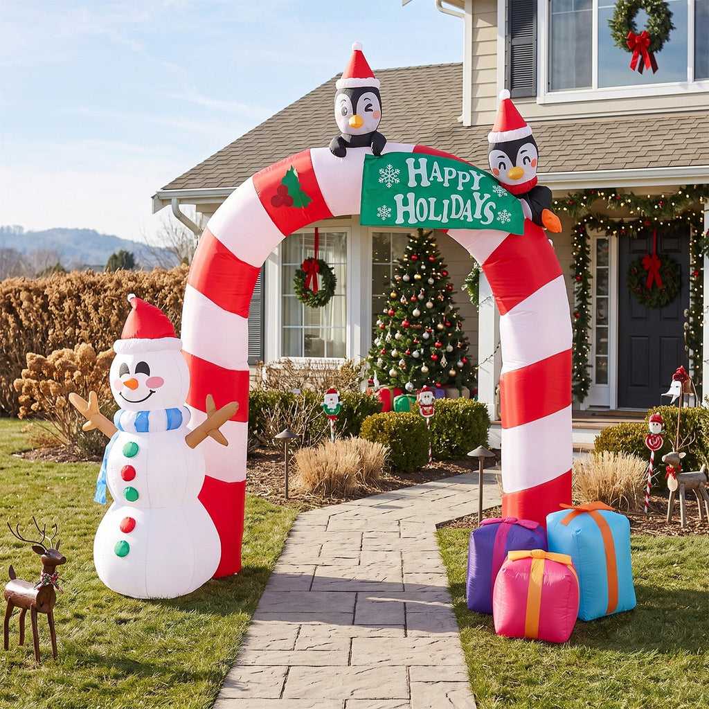 Christmas Candy Arch Inflatable with LED Lights & Festive Characters