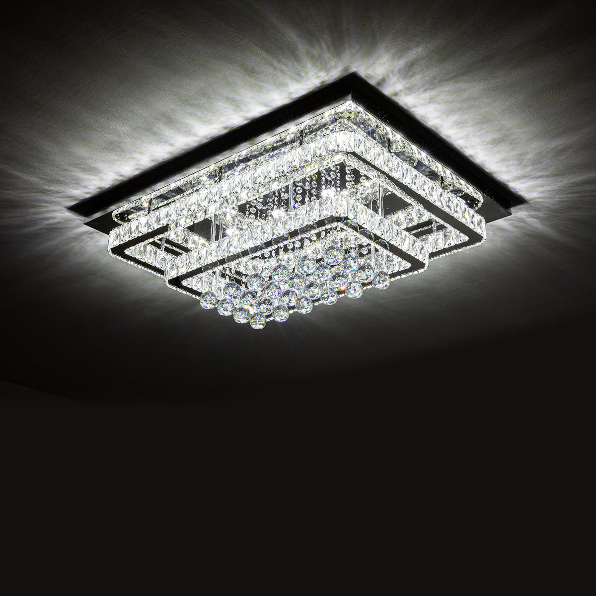 80cm Wide Double-Tier Crystal LED Ceiling Light 100W