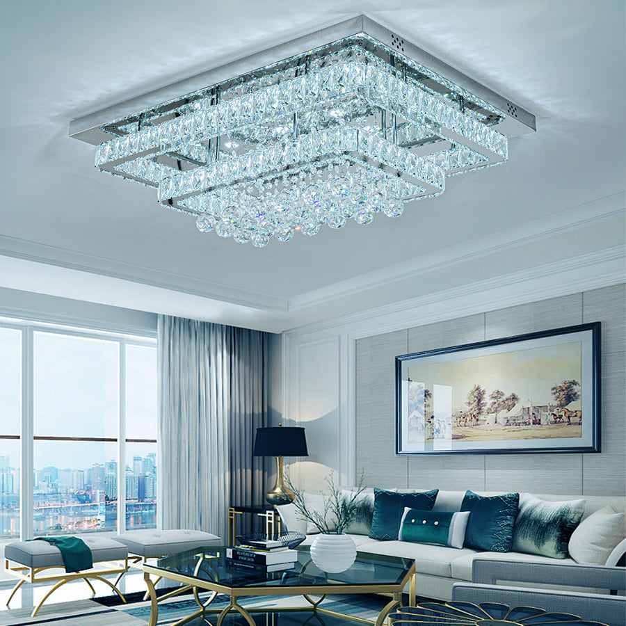 80cm Wide Double-Tier Crystal LED Ceiling Light 100W