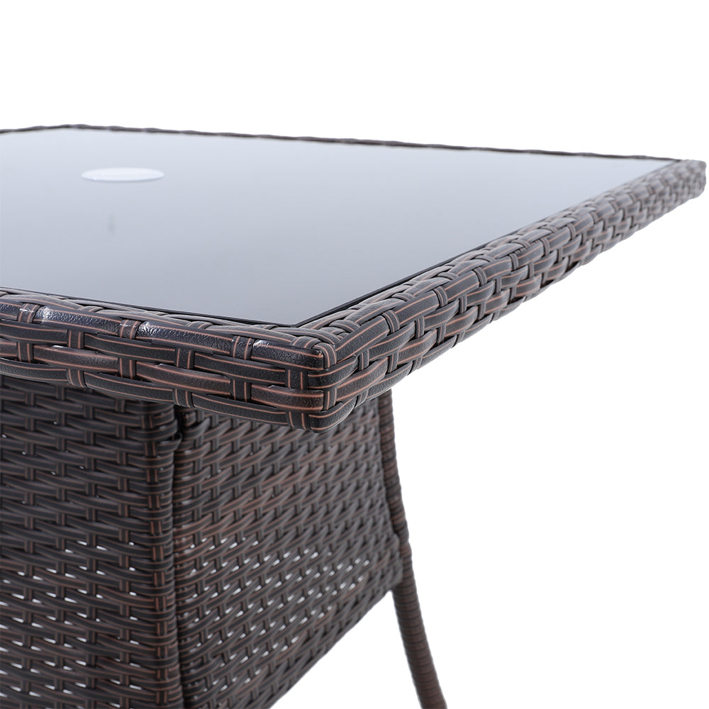 Brown Garden Tempered Glass Square Dining Table with Parasol Hole