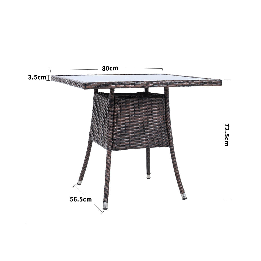Brown Garden Tempered Glass Square Dining Table with Parasol Hole