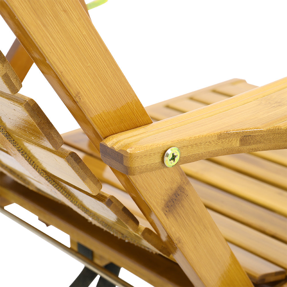 Garden Bamboo Wood Foldable Recliner Lounge Chair with Retractable Footrest