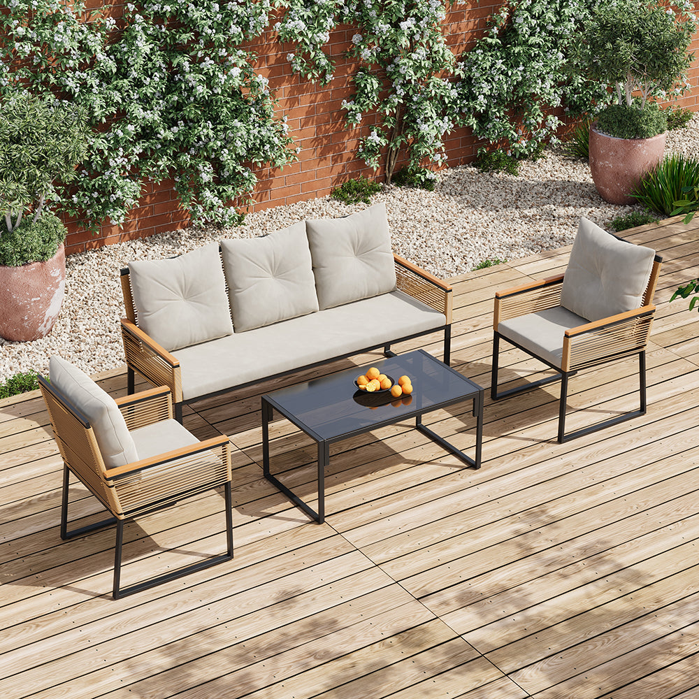 5 Seats with Indoor/Outdoor Rattan Sofa Coffee Table