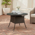 Garden Rattan Tempered Glass Top Round Table with Parasol Hole