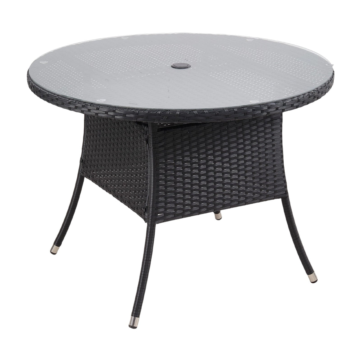 Garden Rattan Tempered Glass Top Round Table with Parasol Hole
