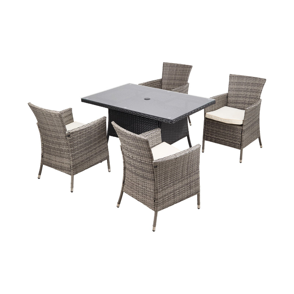 Garden Rattan Tempered Glass Top Rectangular Table with Parasol Hole