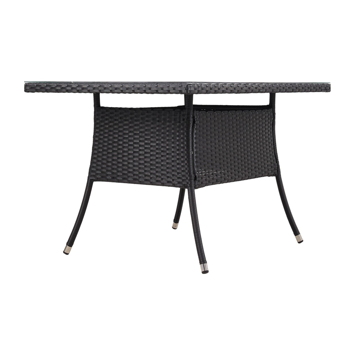 Garden Rattan Tempered Glass Top Rectangular Table with Parasol Hole