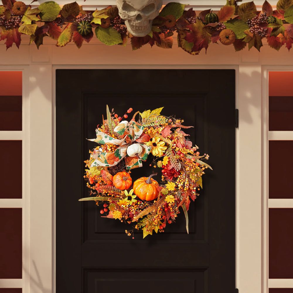 Halloween Artificial Pumpkin Maple Leaves Wreath