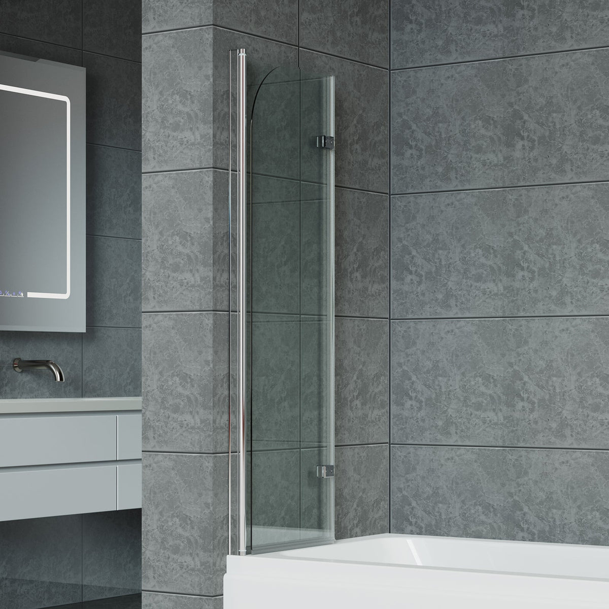 180 Degree Rotation 2-Section Hinged Over Bath Shower Screen
