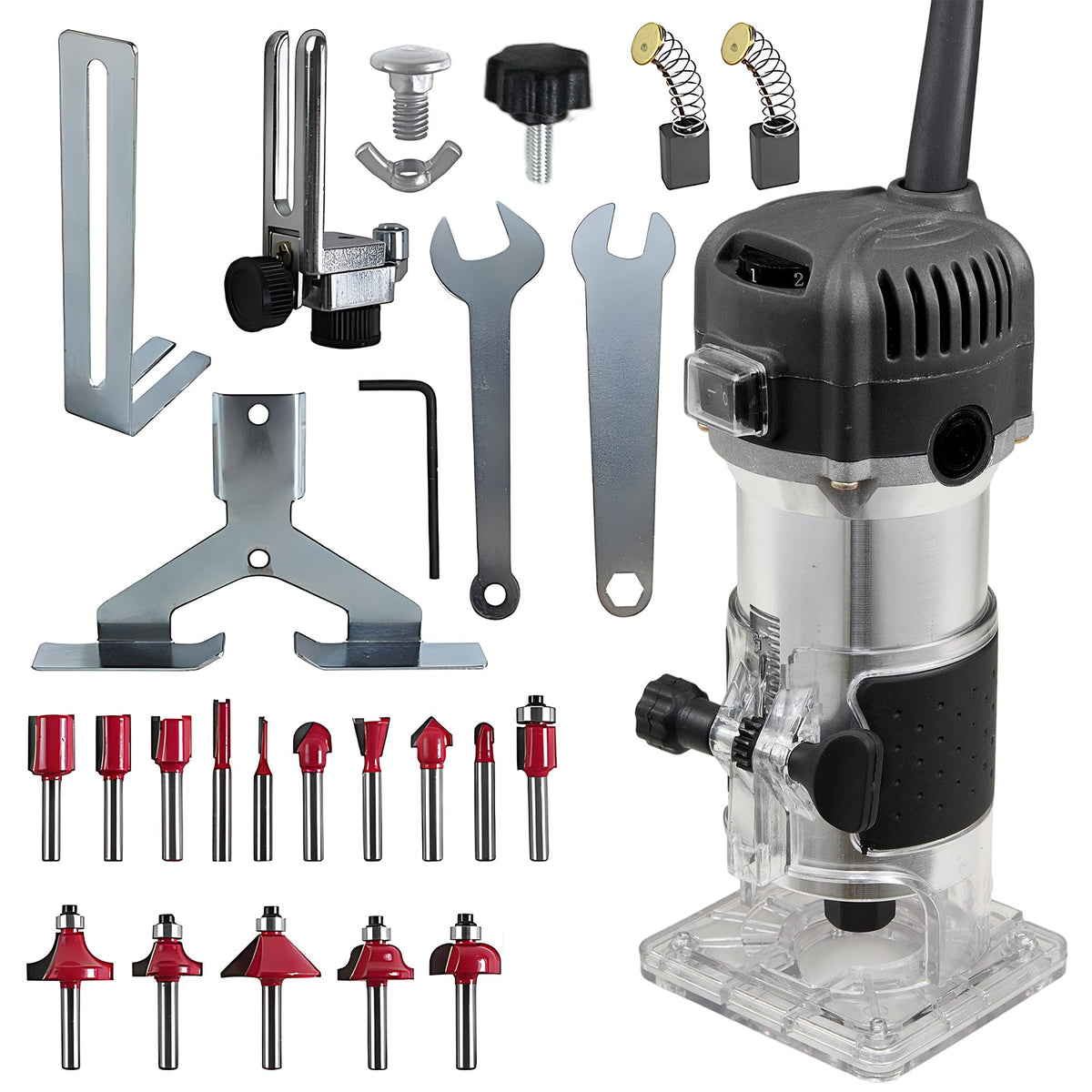 800W 6-Speed Electric Wood Router with Router Bits Set