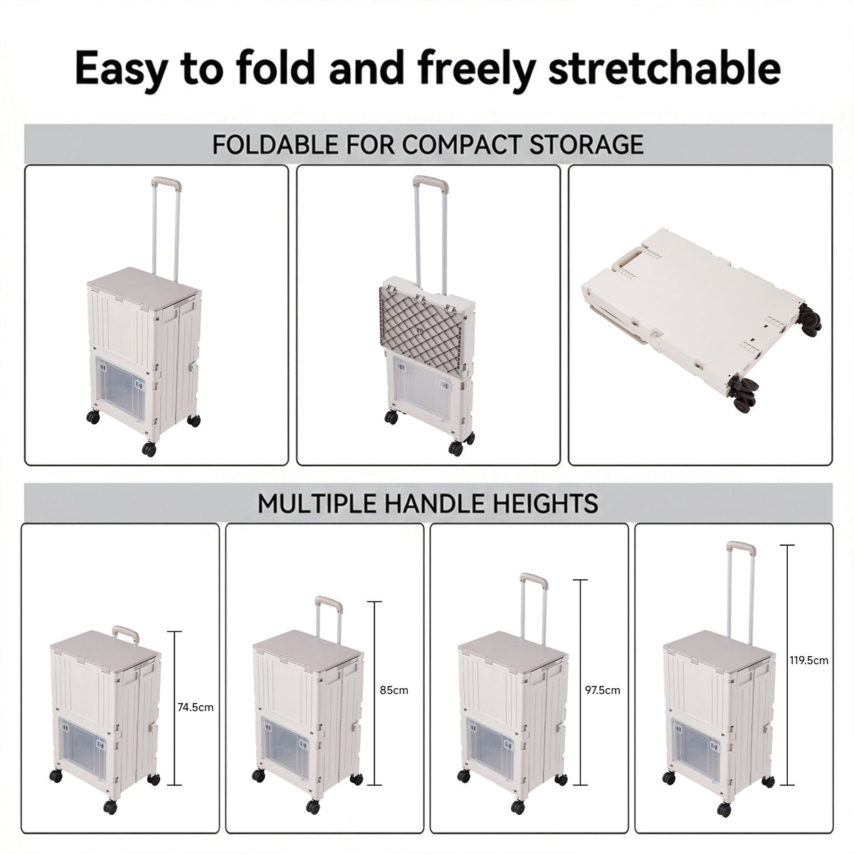 2-Tier Folding 72L Shopping Trolley Cart with Wheels
