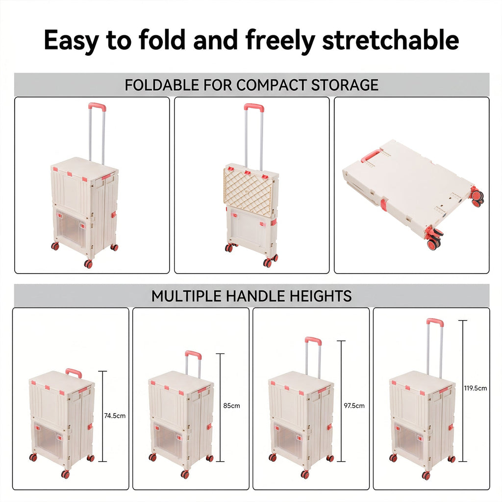2-Tier Folding 72L Shopping Trolley Cart with Wheels