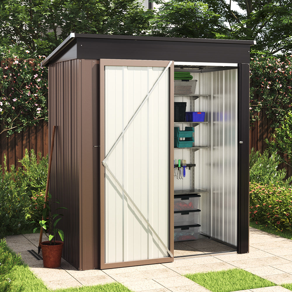 5 x 3 ft Steel Garden Storage Shed with Pent Roof & Lockable Door