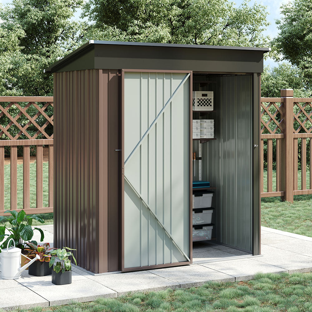 5 x 3 ft Steel Garden Storage Shed with Pent Roof & Lockable Door