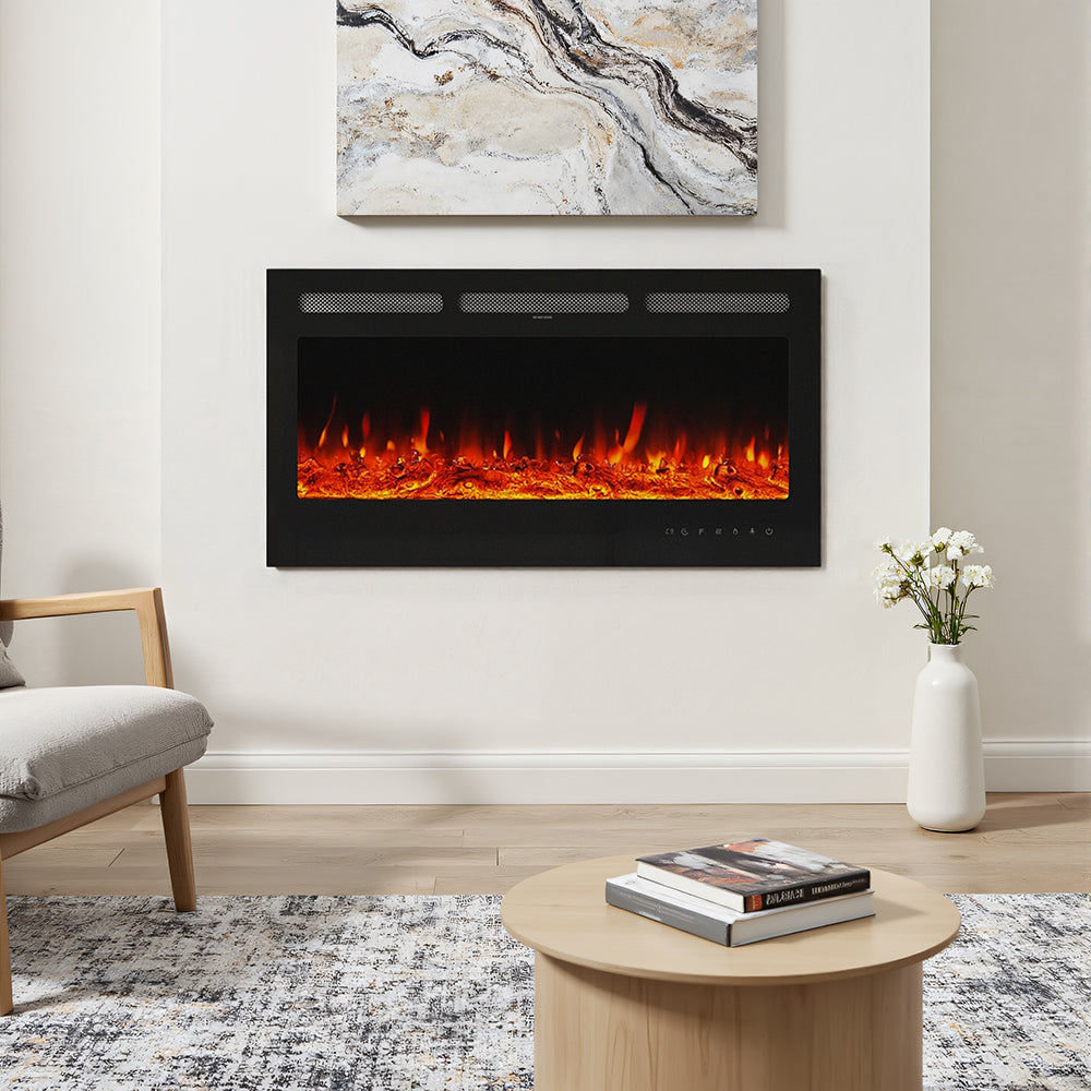 Insert/Wall Mounted Electric Fireplace Adjustable Flame with Remote