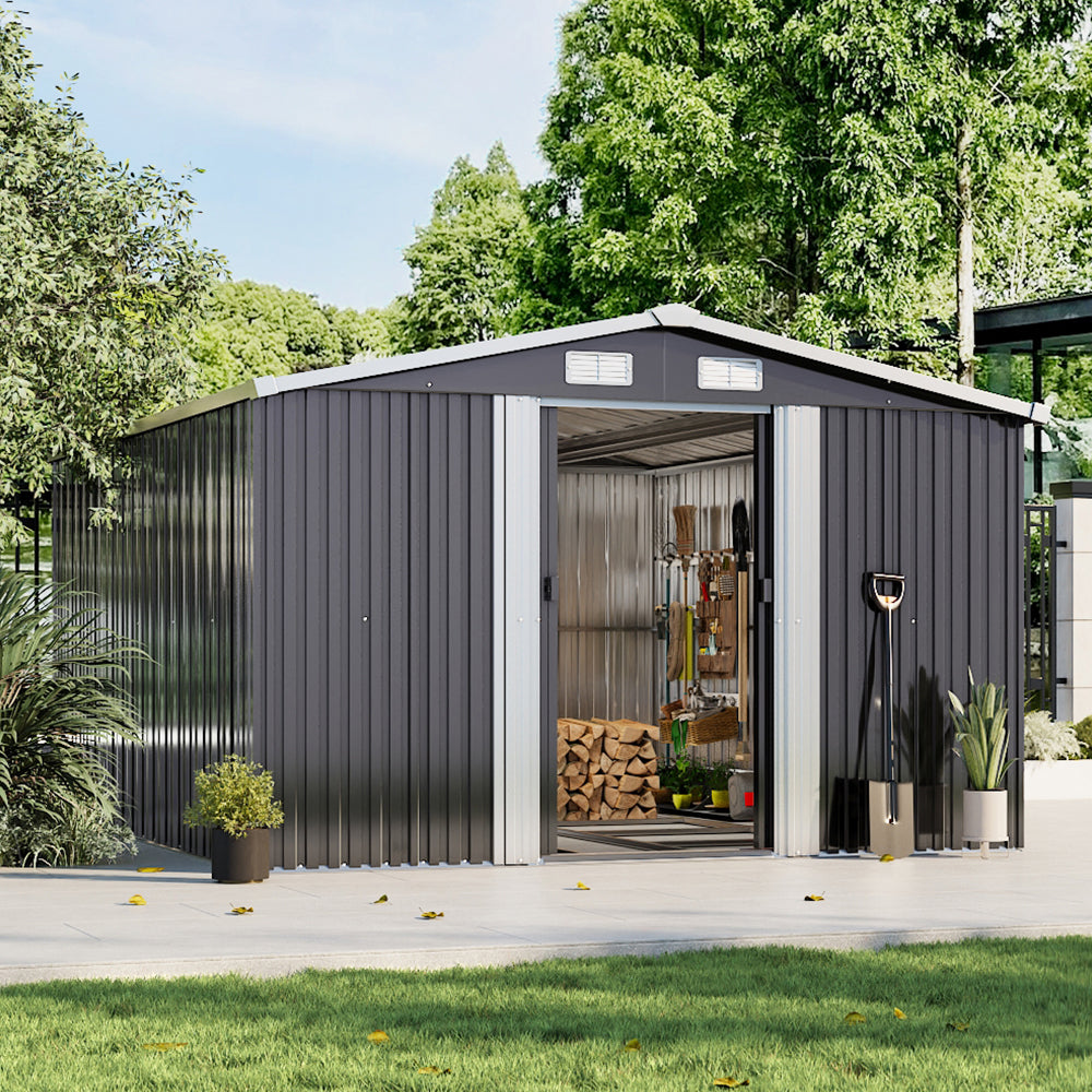10 x 12 ft Metal Garden Storage Shed with Apex Roof