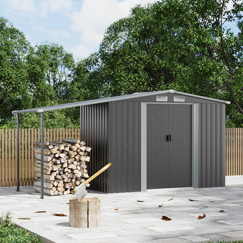 8 x 6 ft Metal Garden Storage Shed with Apex Roof & 4 ft Side Lean-to