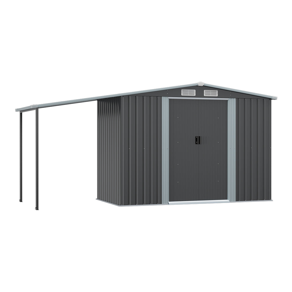 8 x 6 ft Metal Garden Storage Shed with Apex Roof & 4 ft Side Lean-to