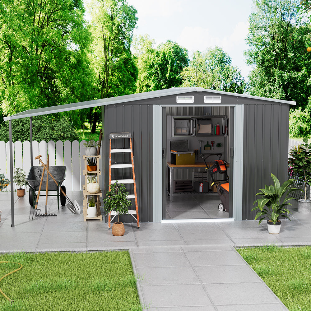 Metal Garden Storage Shed with Side Lean-to