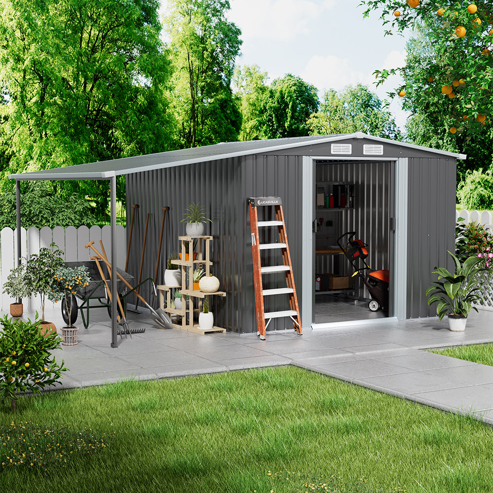 Metal Garden Storage Shed with Side Lean-to