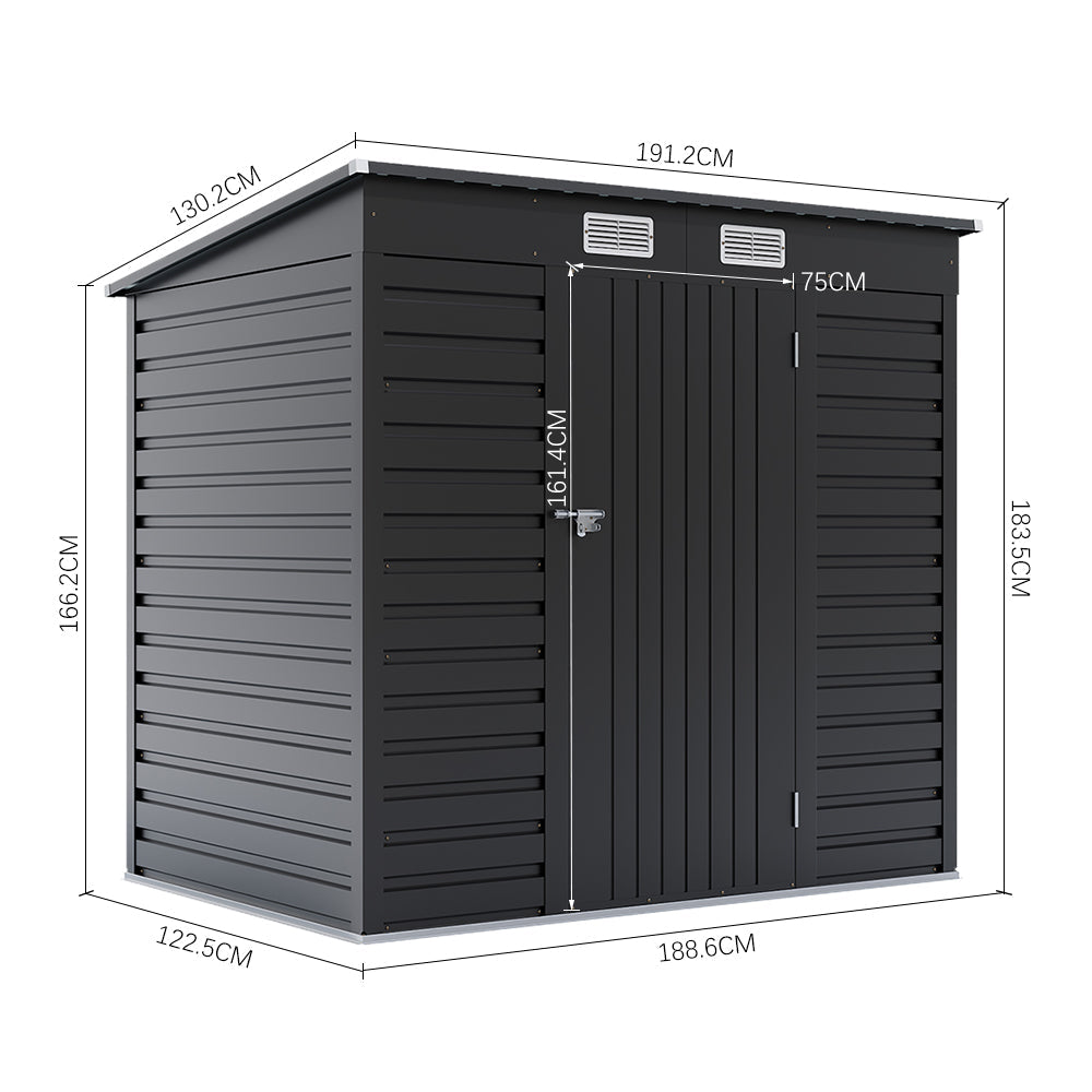Charcoal Black/Grey 193CM Wide Metal Garden Storage Shed with Lockable Door