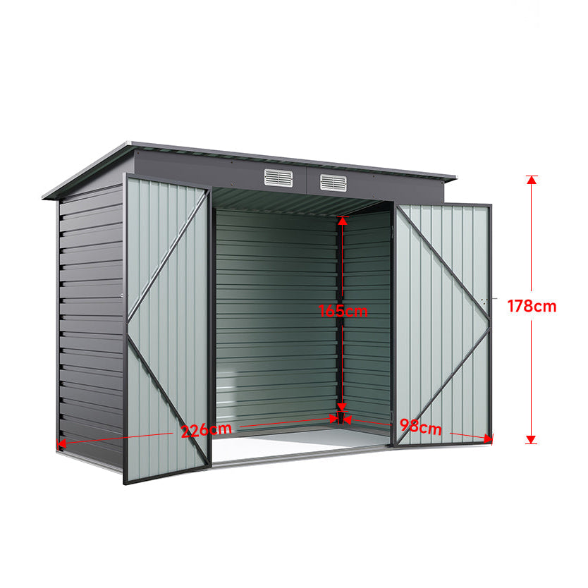 8 x 4 ft Galvanised Steel Garden Storage Shed with Lockable Double Doors