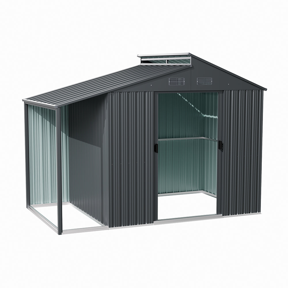 Galvanised Steel Garden Storage Shed with Apex Roof & Side Lean-to